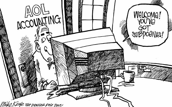 Aol Accounting - Mike Keefe Political Cartoon, 07 26 2002