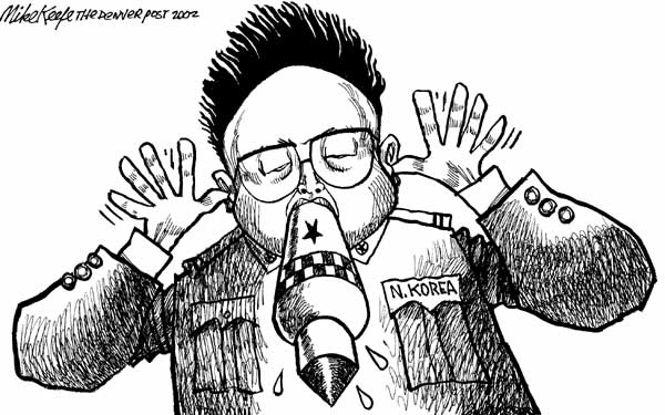 North Korea Missiles - Mike Keefe Political Cartoon, 12 14 2002