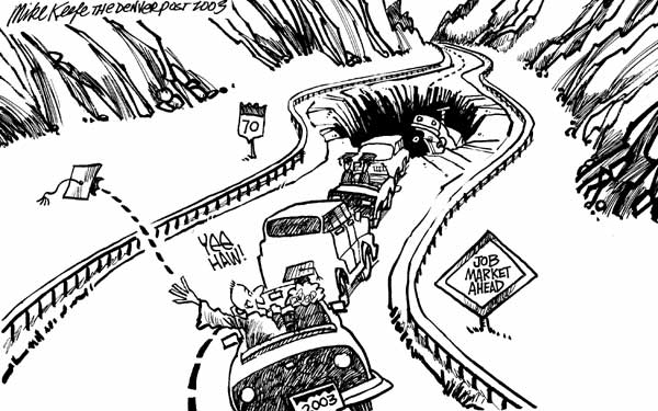 Job Market Sinkhole - Mike Keefe Political Cartoon, 06/04/2003