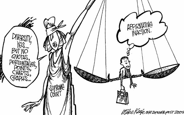 Spremes on Affirmative Action - Mike Keefe Political Cartoon, 06/25/2003