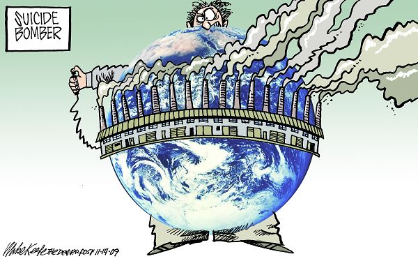 Global Suicide Bomber - Mike Keefe Political Cartoon, 11 14 2009