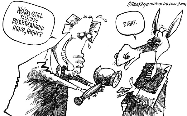 Bipartisanship - Mike Keefe Political Cartoon, 06/10/2001