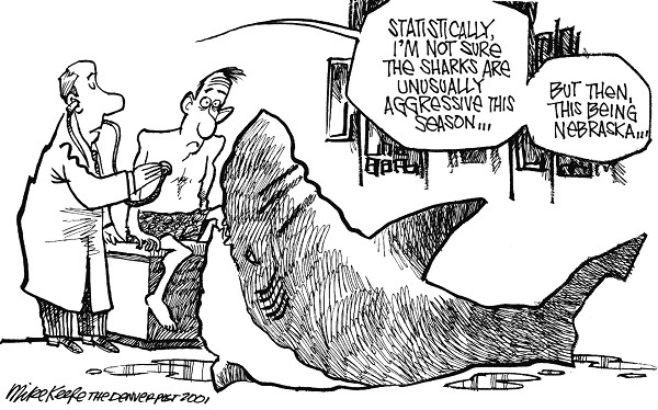 Sharks - Mike Keefe Political Cartoon, 08/22/2001