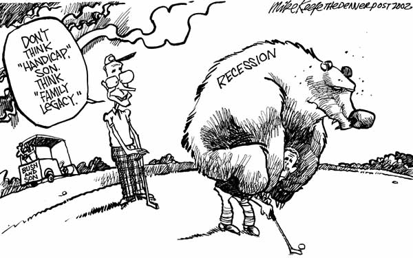 Bush Recession - Mike Keefe Political Cartoon, 08/09/2002