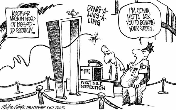 West Nile Inspection - Mike Keefe Political Cartoon, 08/17/2003