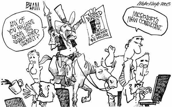 Microsoft Bounty - Mike Keefe Political Cartoon, 11/17/2003