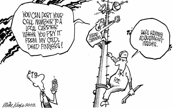 Porting Cell Numbers - Mike Keefe Political Cartoon, 12/15/2003