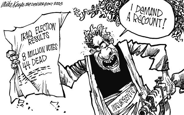 Iraq Election Vote - Mike Keefe Political Cartoon, 02/02/2005