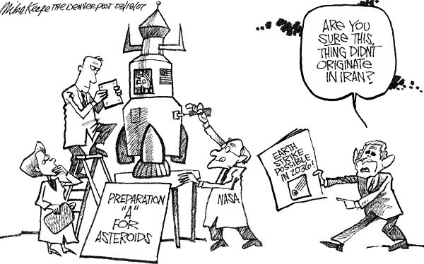 Asteroid Strike - Mike Keefe Political Cartoon, 03/18/2007