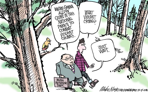 Guns in National Parks - Mike Keefe Political Cartoon, 05/04/2008