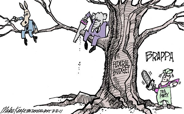 Federal Budget Trimming - Mike Keefe Political Cartoon, 03/03/2011